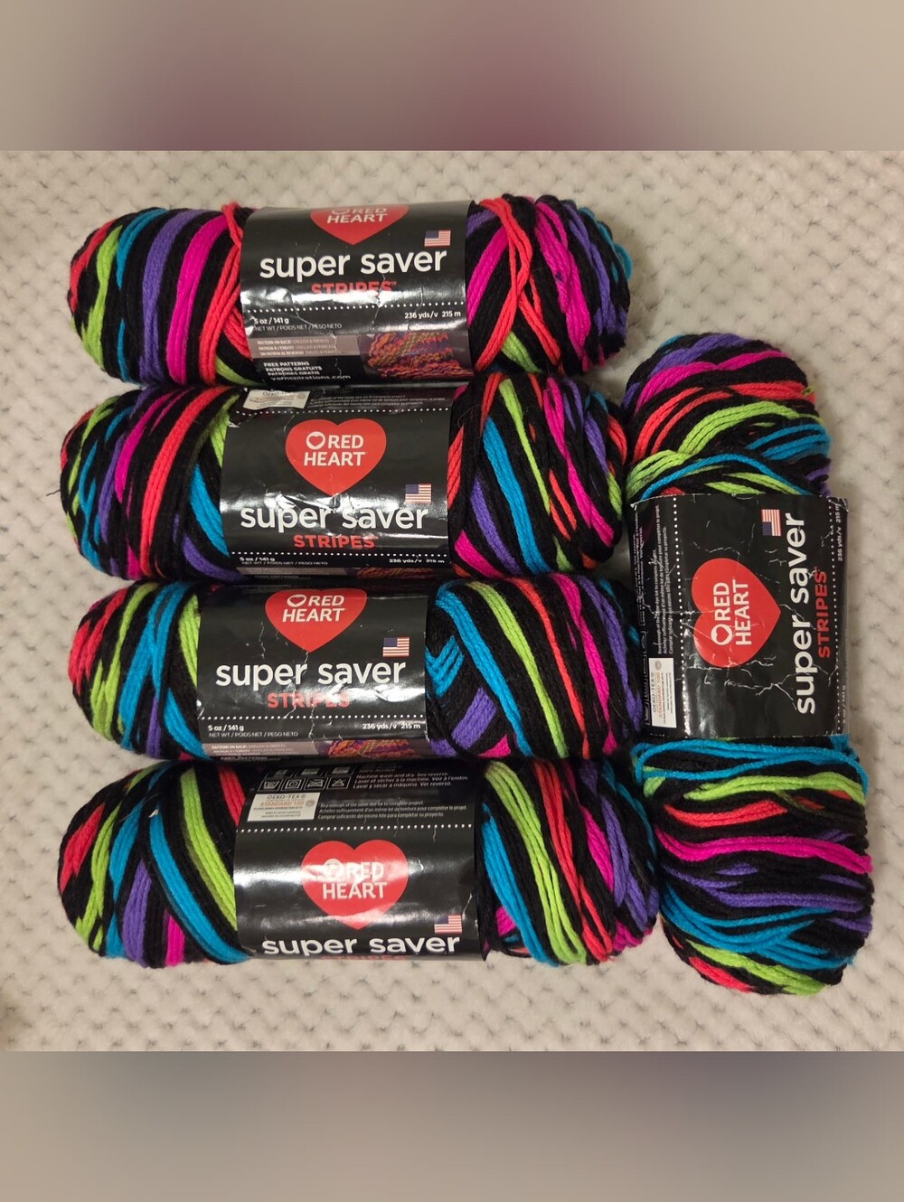 Super Saver Stripes NEON STRIPES VARIGATED Yarn - 5 Pack
